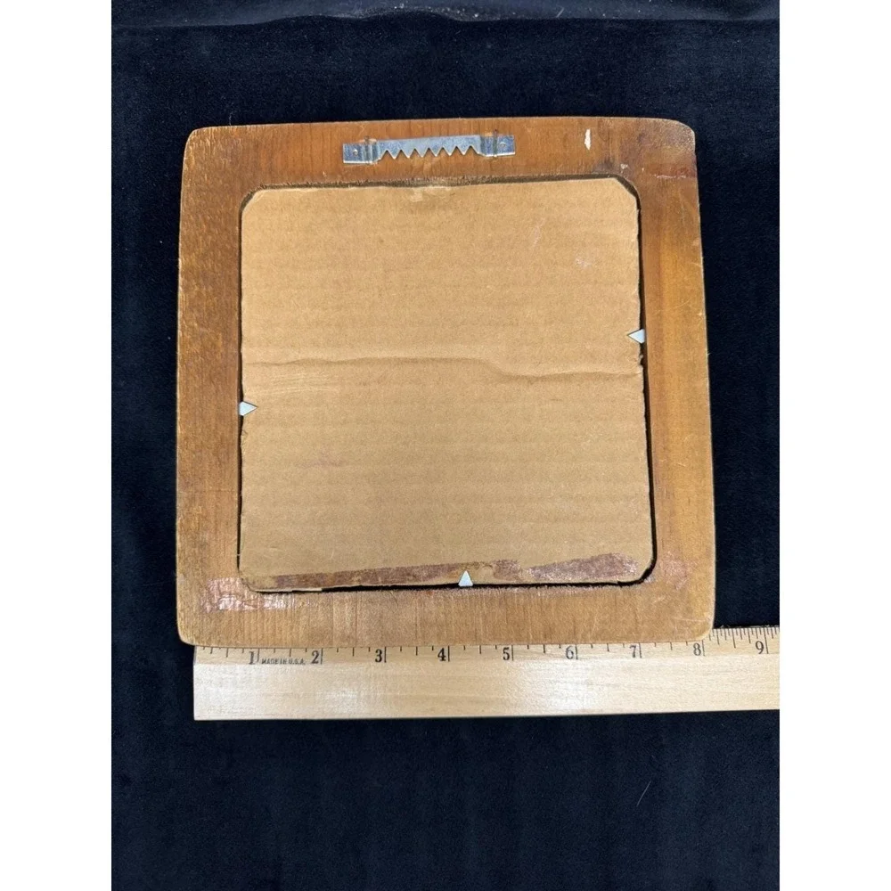 Vintage 70's Square Wooden Mirror Framed Round Mirror Retro 1970s Boho Bedroom